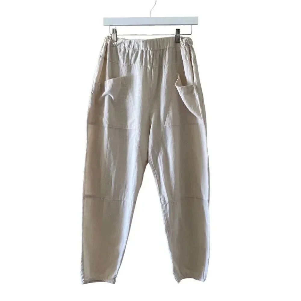 Zanzea Collection Ivory Elastic Waist Pull On Wide Leg Y2K Capri High SZ L #1274